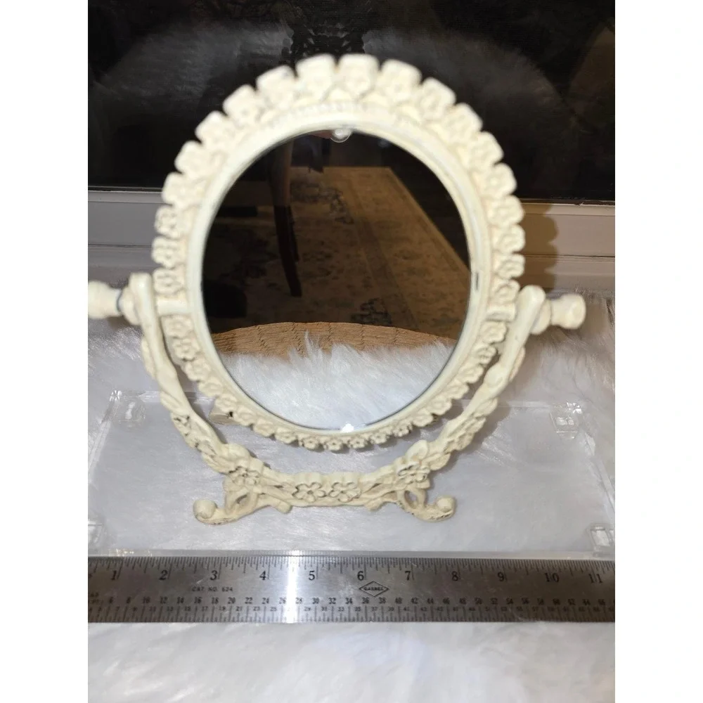 Vintage Ornate Metal Swivel Vanity Mirror - Shabby Chic‎ Floral Design